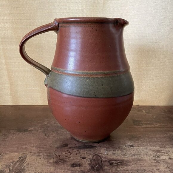 Robert Crystal Vermont Signed Studio Art Pottery Pitcher Brown Glazed Stoneware - Picture 7 of 16